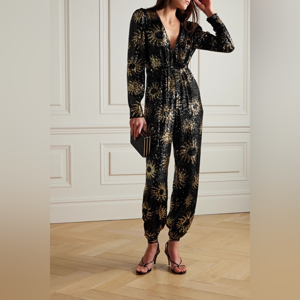 NWOT Farm Rio Sunny Mood Sequin V Neck Jumpsuit M